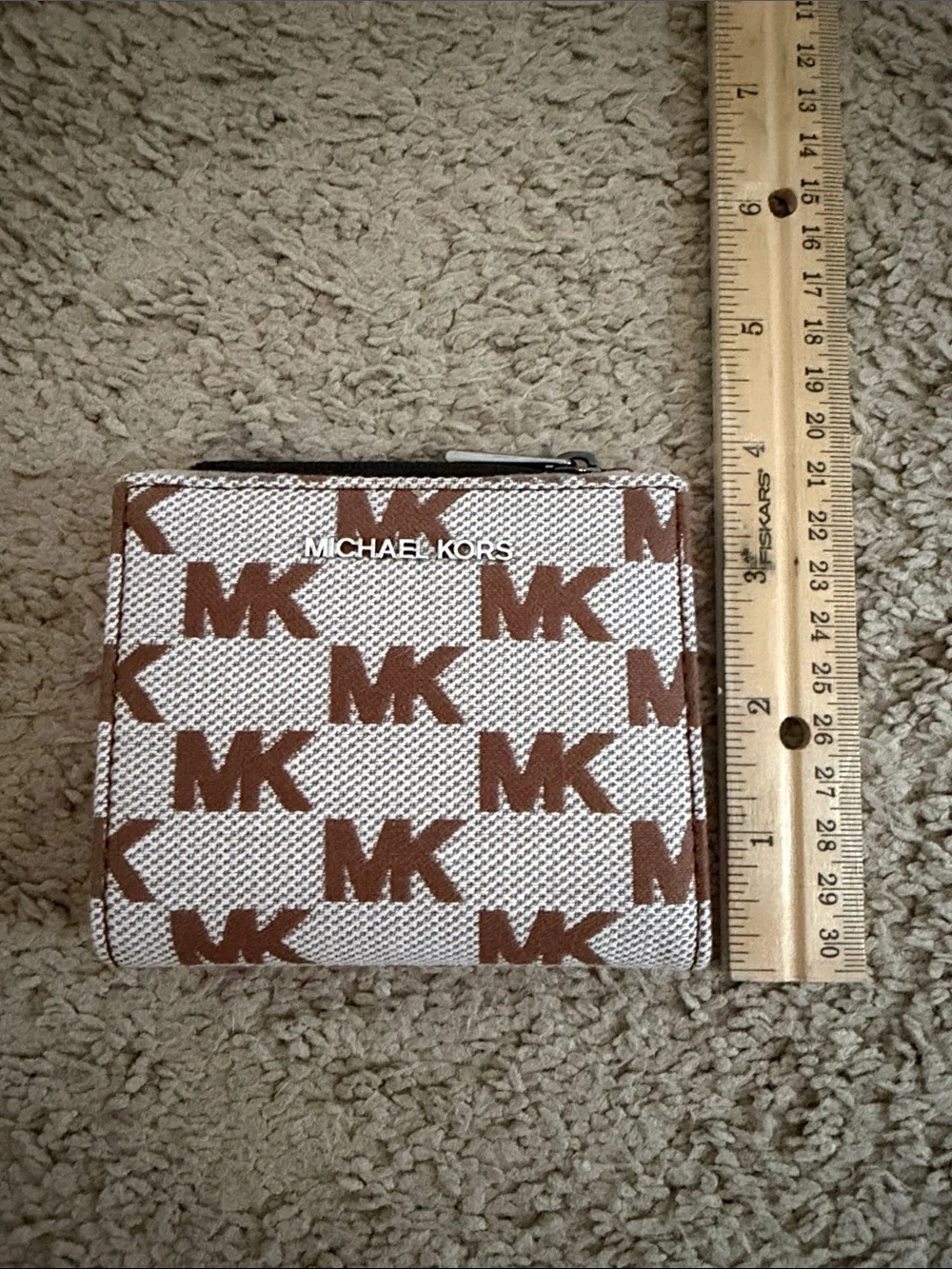 Michael Kors Brown and White MK Logo Bifold Wallet